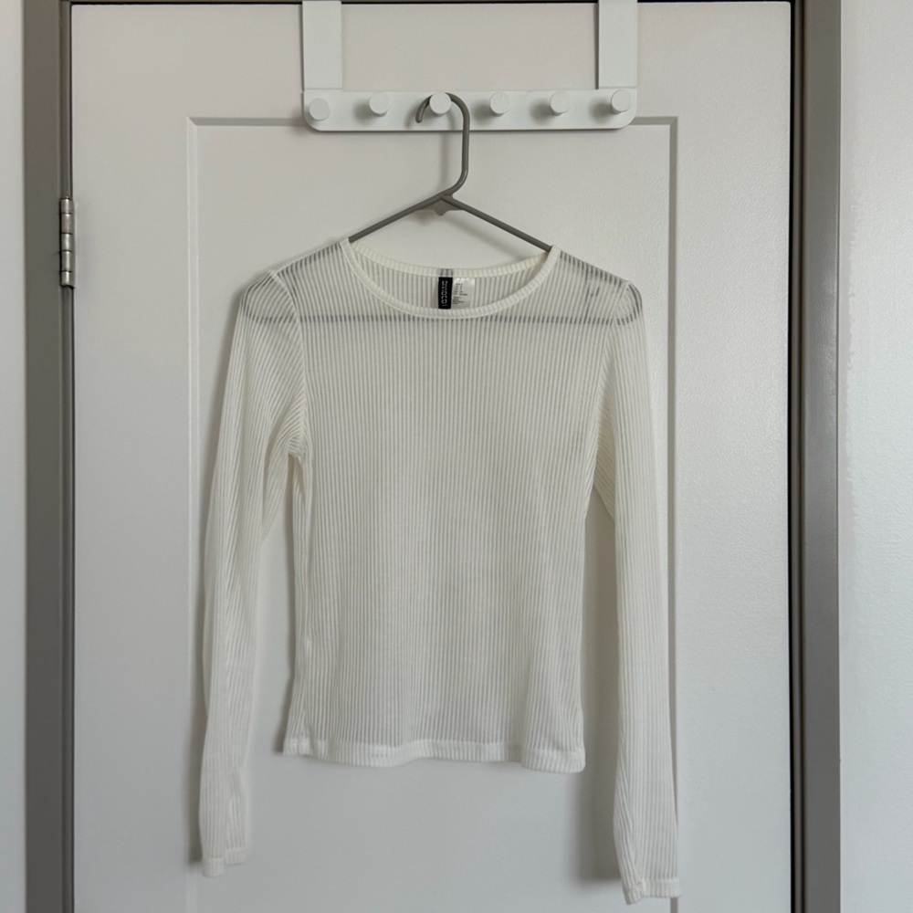 H&M white Ribbed Long Sleeve Top